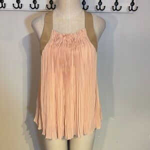 Wilfred Valcourt Pleated Blouse in Peach and Tan